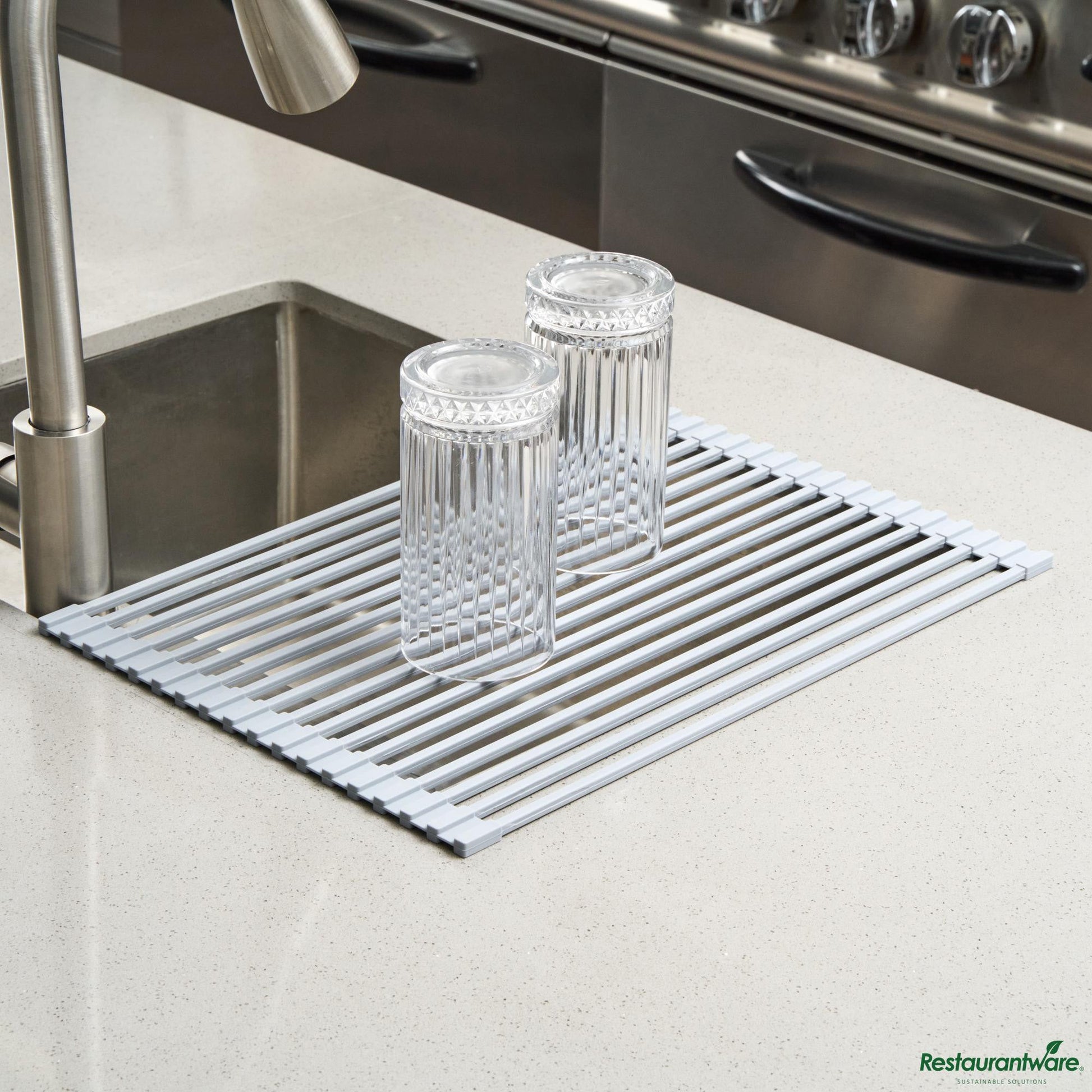 Wholesale Restaurantware Professional Gray Steel over-Sink Roll-up Drying Rack - Non-Slip - 17" X 12" X 0.3"- Bulk