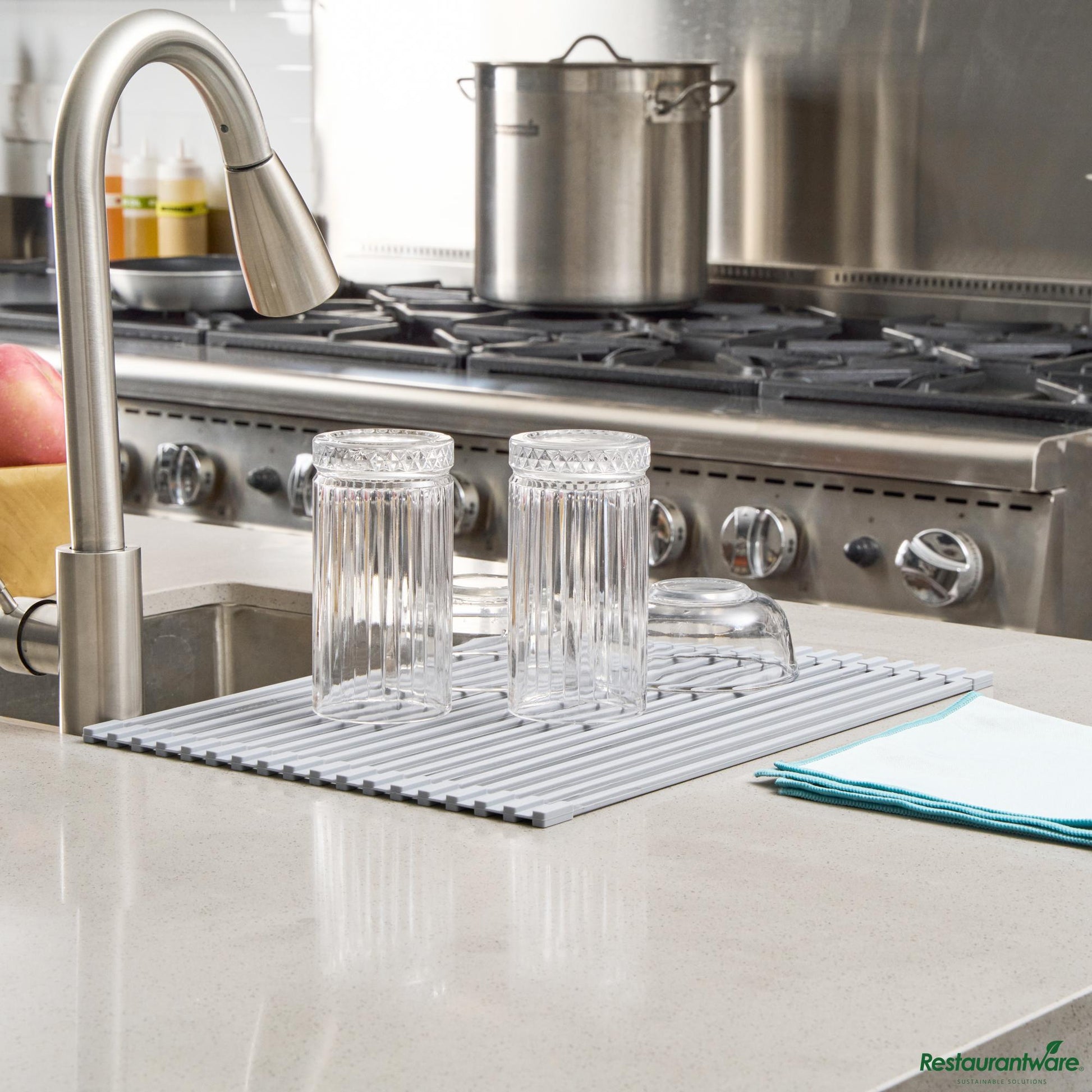 Wholesale Restaurantware Professional Gray Steel over-Sink Roll-up Drying Rack - Non-Slip - 17" X 12" X 0.3"- Bulk