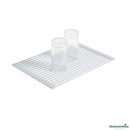 Wholesale Restaurantware Professional Gray Steel over-Sink Roll-up Drying Rack - Non-Slip - 17" X 12" X 0.3"- Bulk