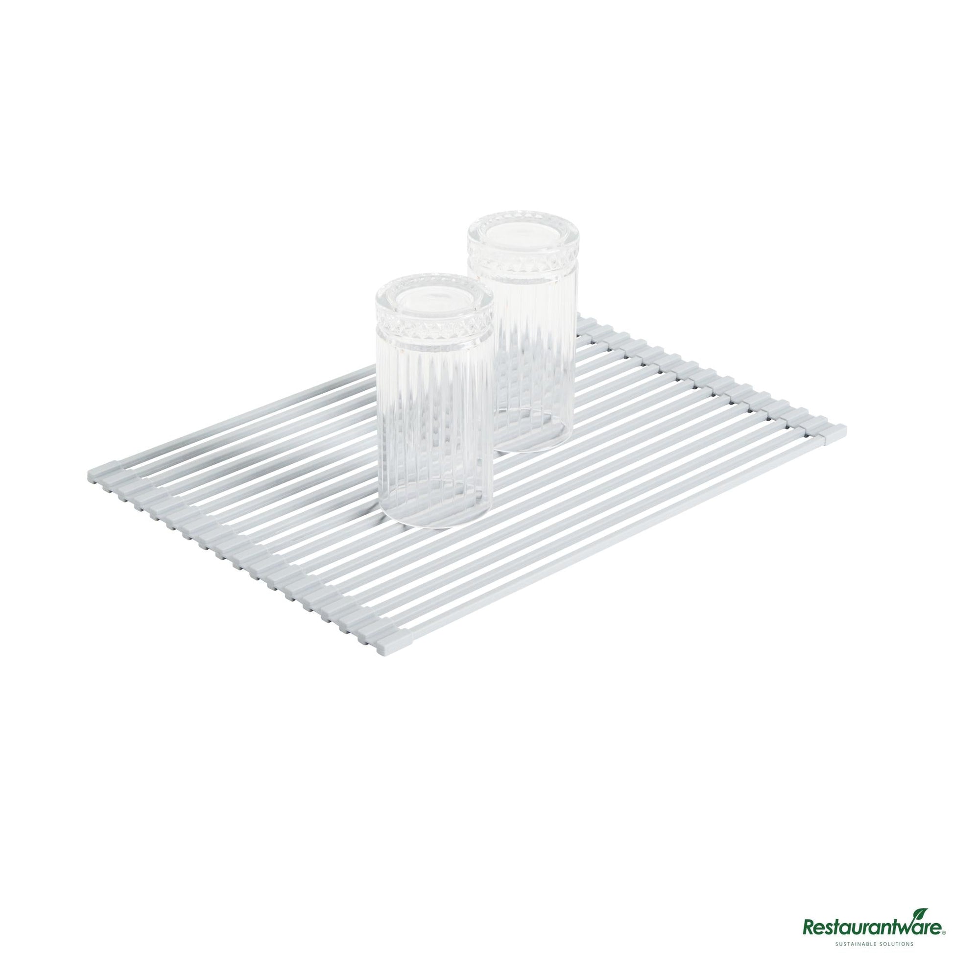Wholesale Restaurantware Professional Gray Steel over-Sink Roll-up Drying Rack - Non-Slip - 17" X 12" X 0.3"- Bulk