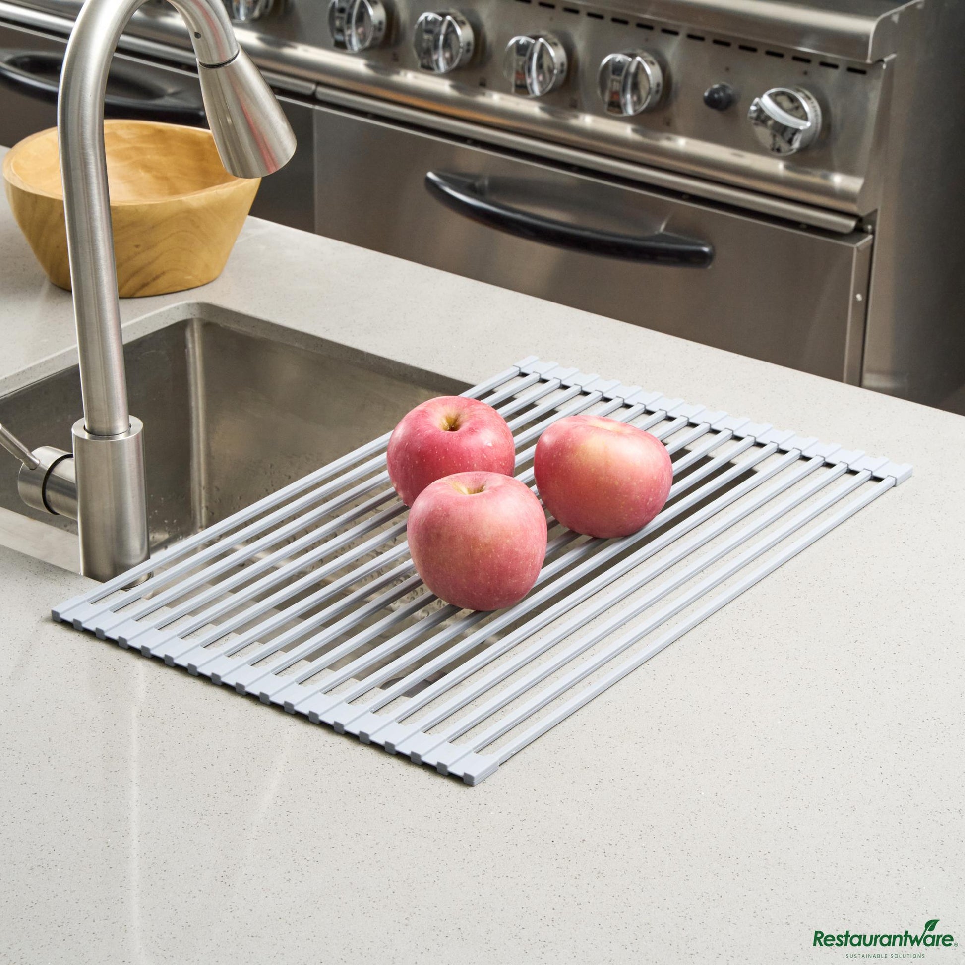 Wholesale Restaurantware Professional Gray Steel over-Sink Roll-up Drying Rack - Non-Slip - 20.5" X 13" X 0.3"- Bulk