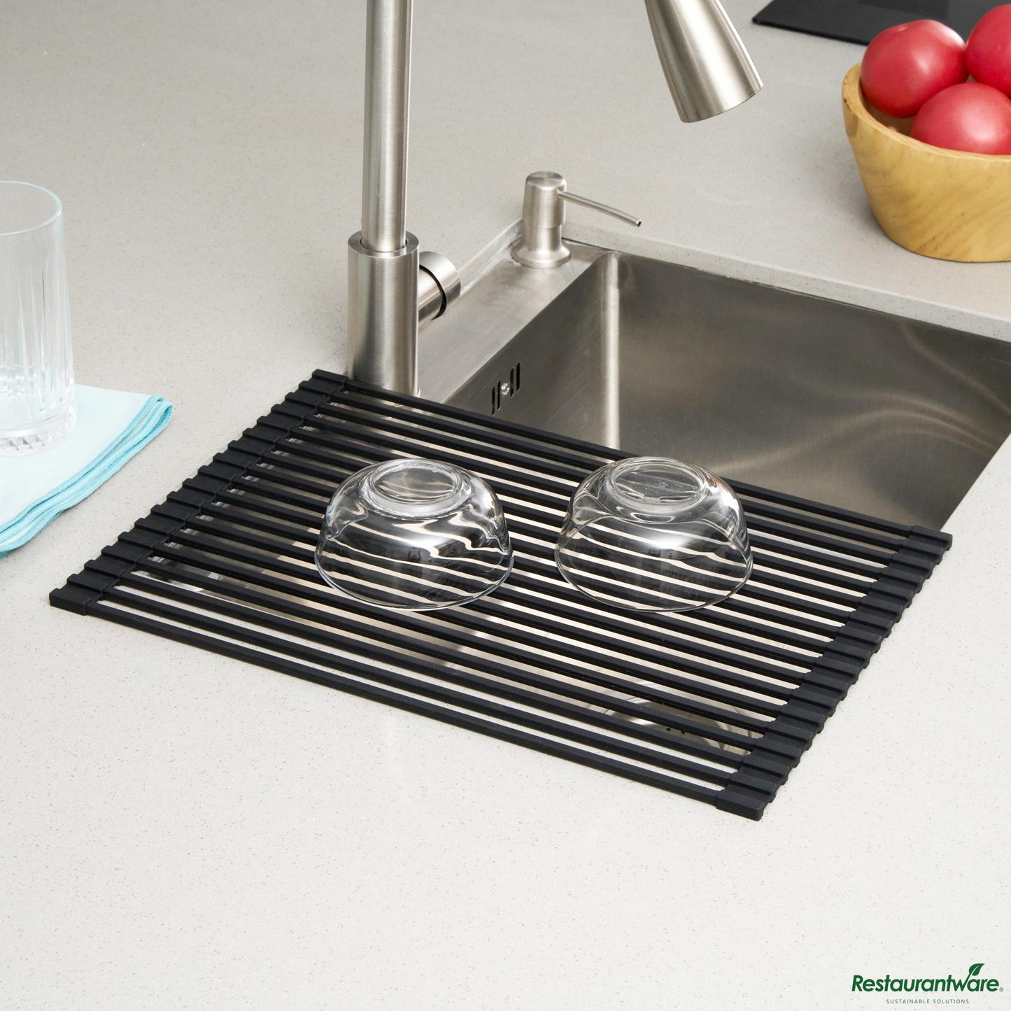 Wholesale Restaurantware Professional Black Steel over-Sink Roll-up Drying Rack - Non-Slip - 17" X 12" X 0.3"- Bulk