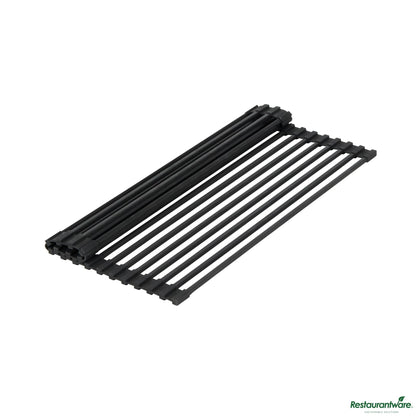 Wholesale Restaurantware Professional Black Steel over-Sink Roll-up Drying Rack - Non-Slip - 17" X 12" X 0.3"- Bulk