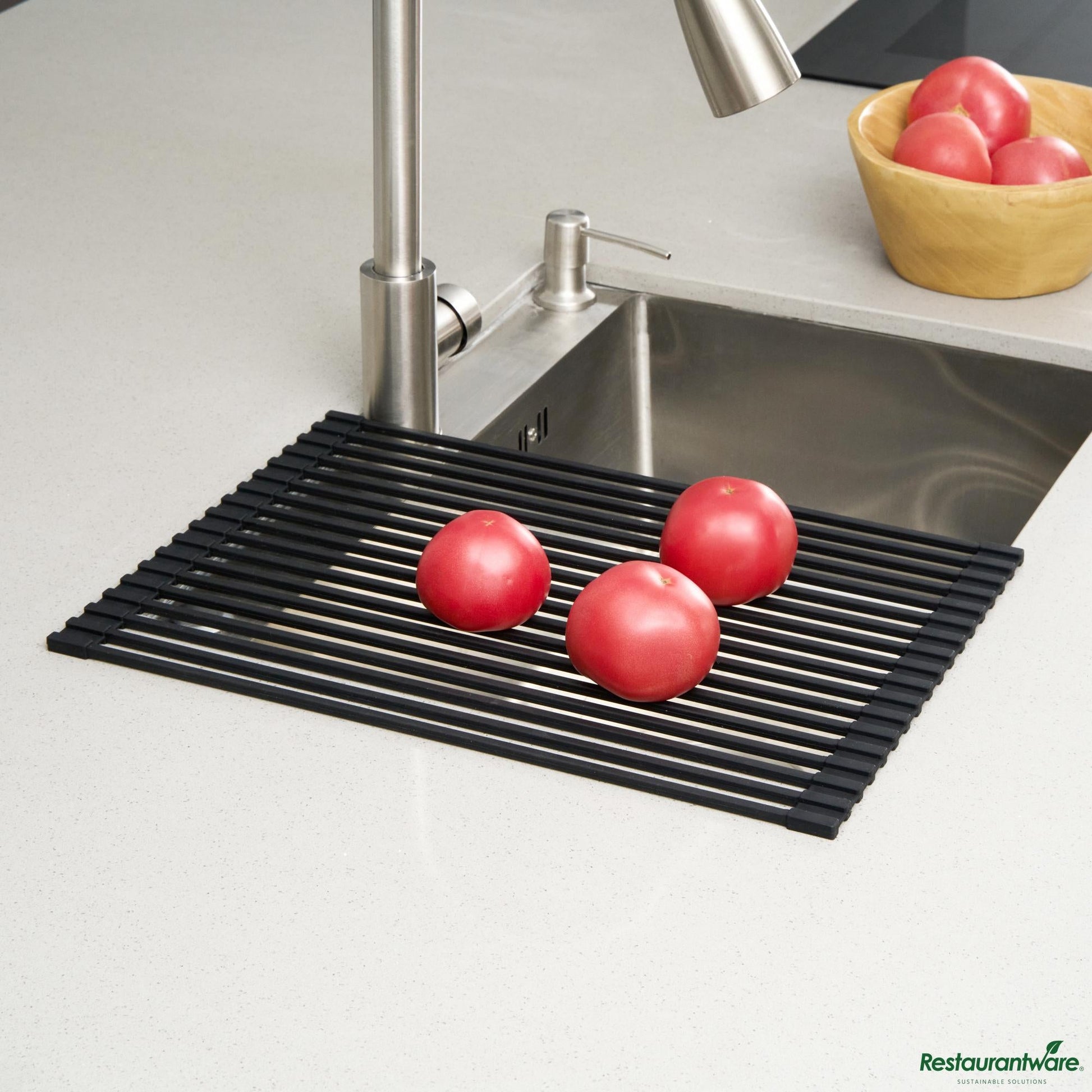 Wholesale Restaurantware Professional Black Steel over-Sink Roll-up Drying Rack - Non-Slip - 17" X 12" X 0.3"- Bulk