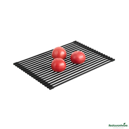 Wholesale Restaurantware Professional Black Steel over-Sink Roll-up Drying Rack - Non-Slip - 17" X 12" X 0.3"- Bulk