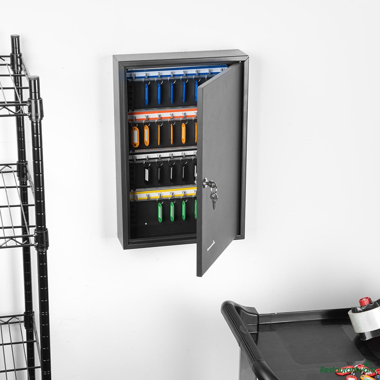 Wholesale Restaurantware Black Steel Wall Mount Key Cabinet Safe - 17.7" X 11.8" X 0.3"- Bulk