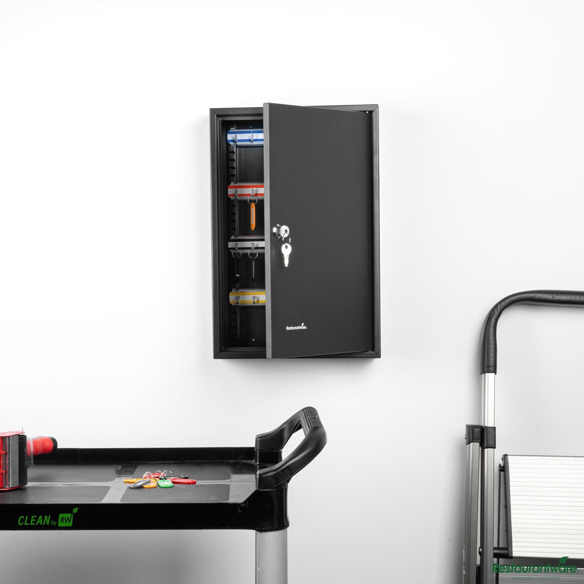 Wholesale Restaurantware Black Steel Wall Mount Key Cabinet Safe - 17.7" X 11.8" X 0.3"- Bulk