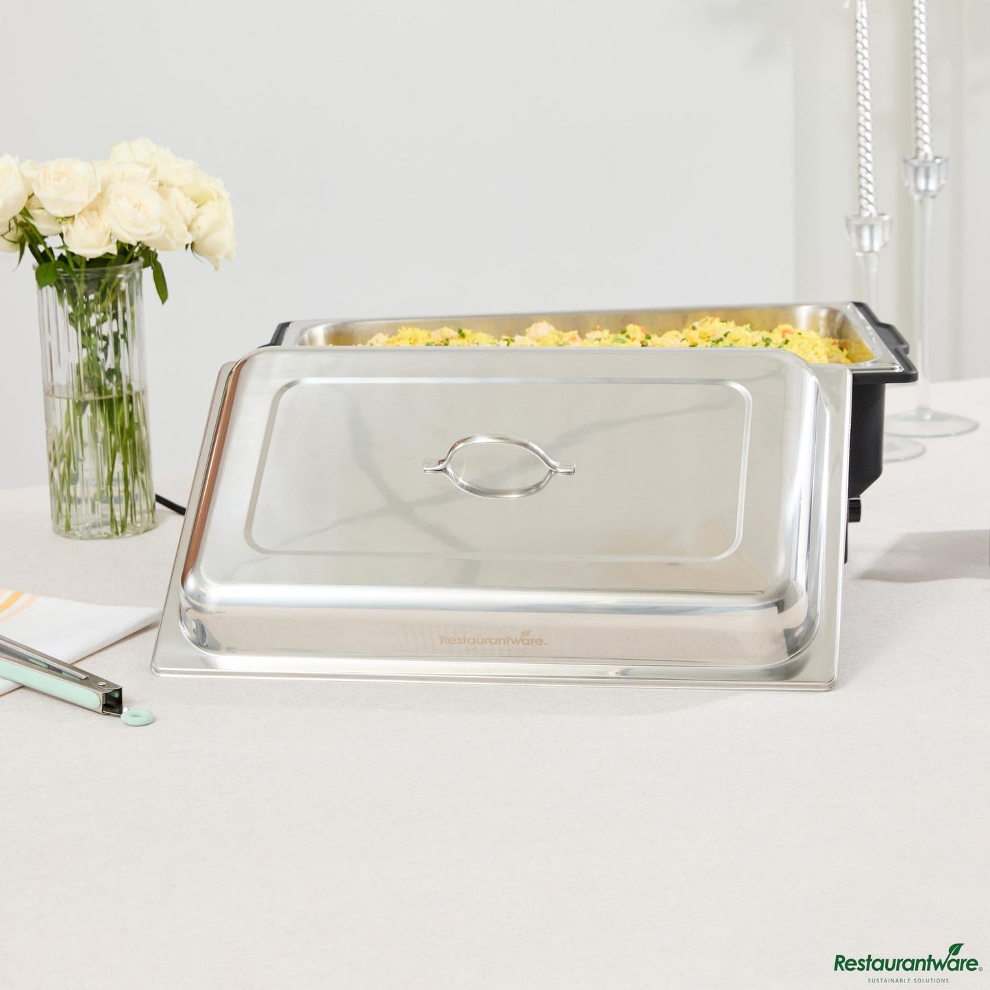 Wholesale Restaurantware Full Size Stainless Steel Chafer Cover - with Handle - 21.1" X 12.9" X 3"- Bulk