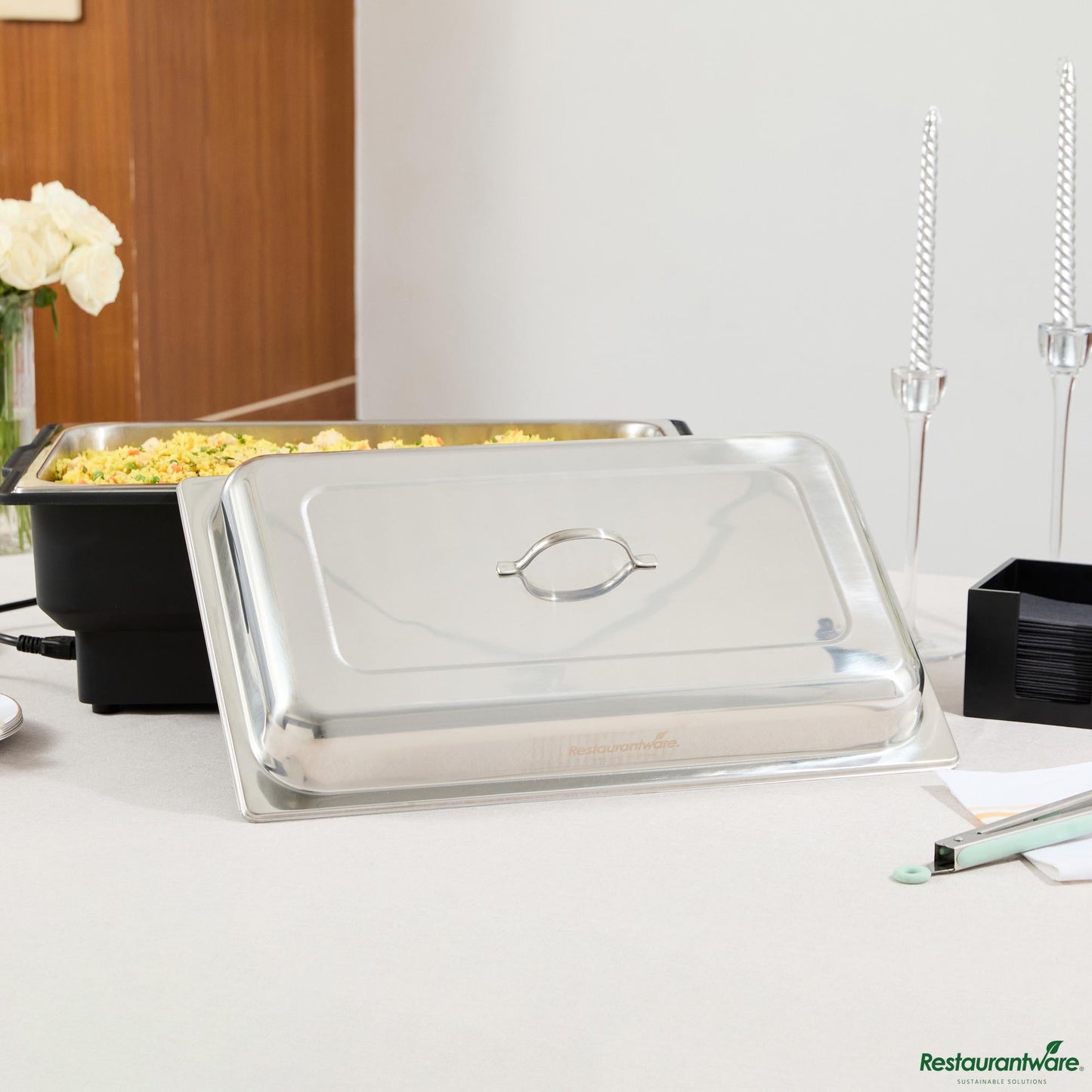 Wholesale Restaurantware Full Size Stainless Steel Chafer Cover - with Handle - 21.1" X 12.9" X 3"- Bulk