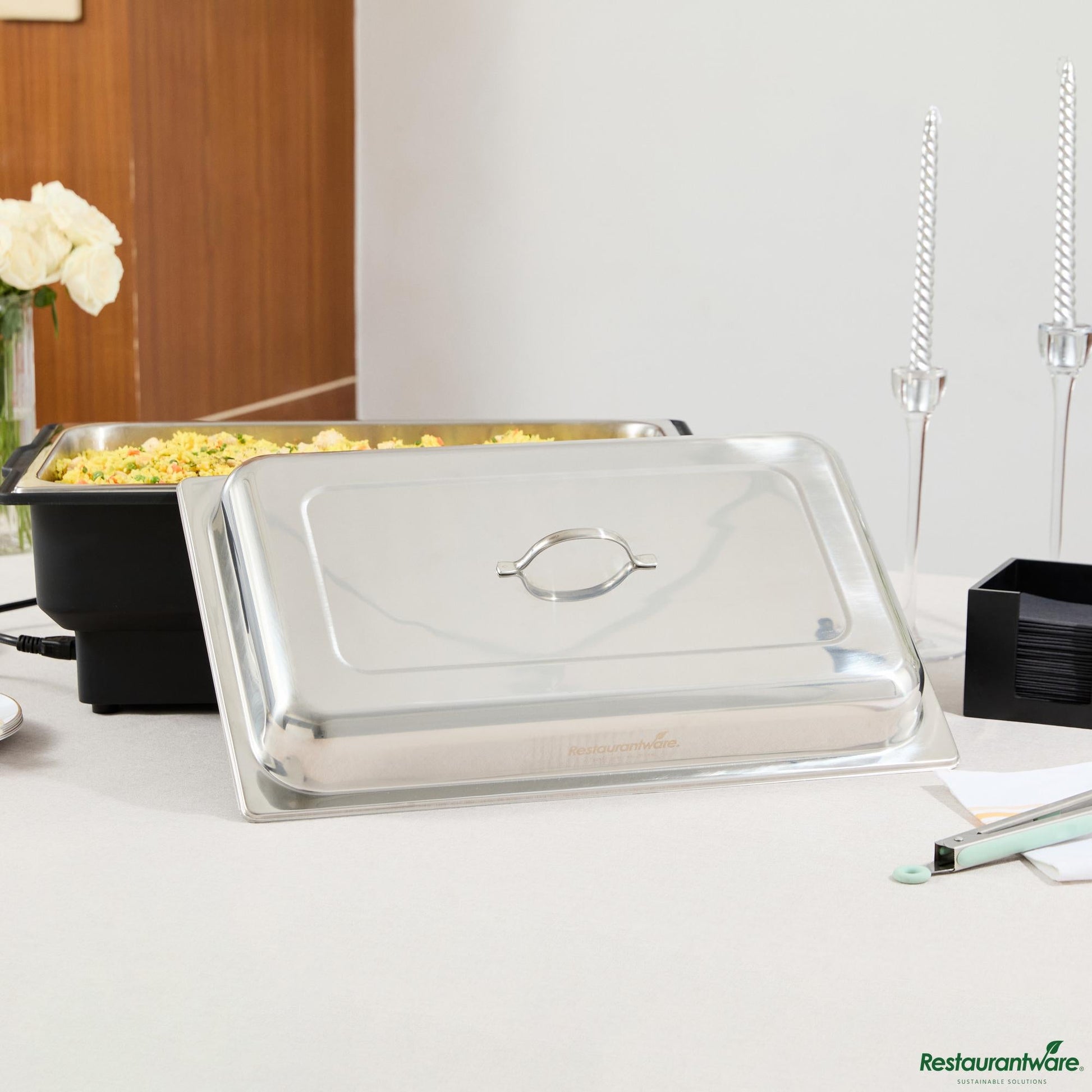 Wholesale Restaurantware Full Size Stainless Steel Chafer Cover - with Handle - 21.1" X 12.9" X 3"- Bulk