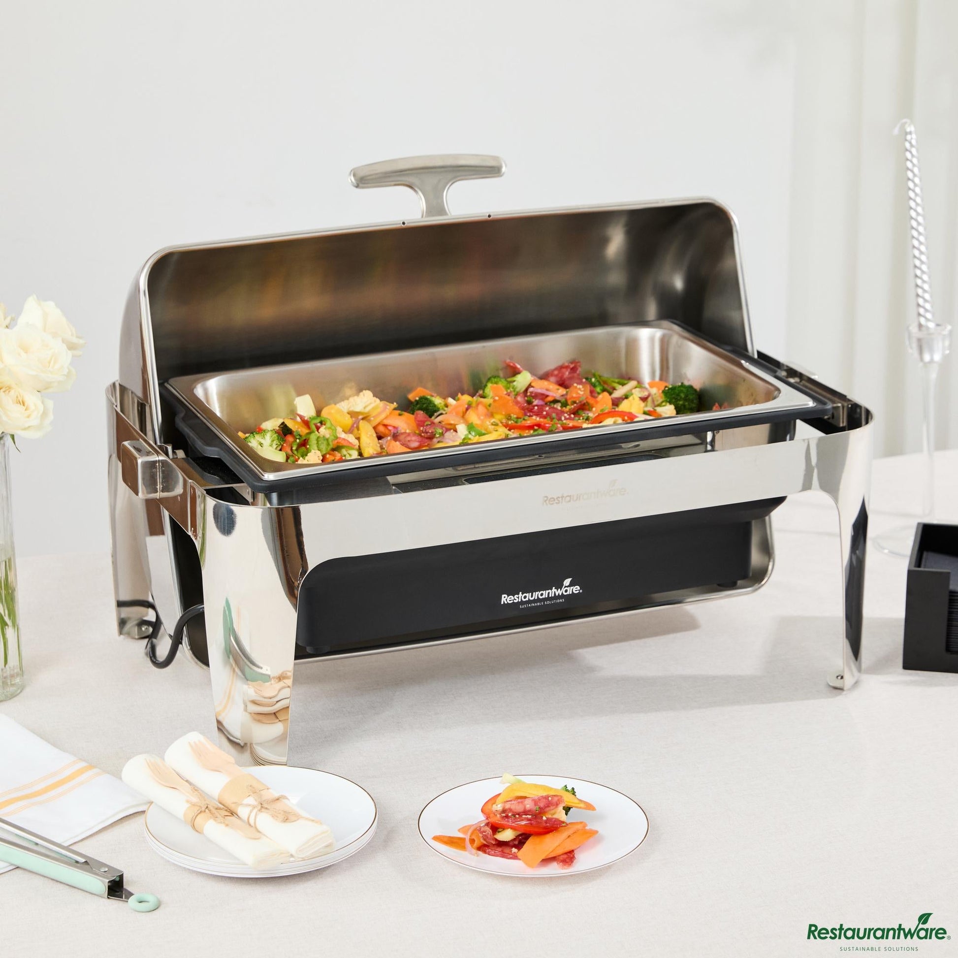 Wholesale Restaurantware 14 Qt Full Size Electric Chafer - Stainless Steel Roll Top Cover - 13.8" X 14.6" X 10"- Bulk