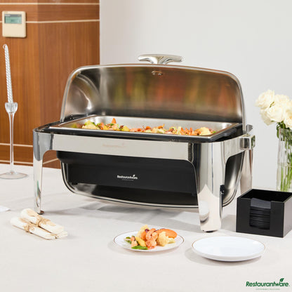 Wholesale Restaurantware 9 Qt Full Size Electric Chafer - Stainless Steel Roll Top Cover - 13.8" X 14.6" X 10"- Bulk