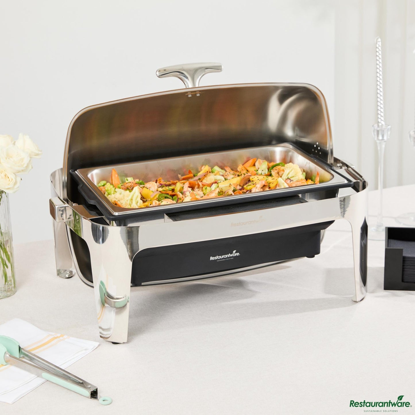 Wholesale Restaurantware 9 Qt Full Size Electric Chafer - Stainless Steel Roll Top Cover - 13.8" X 14.6" X 10"- Bulk