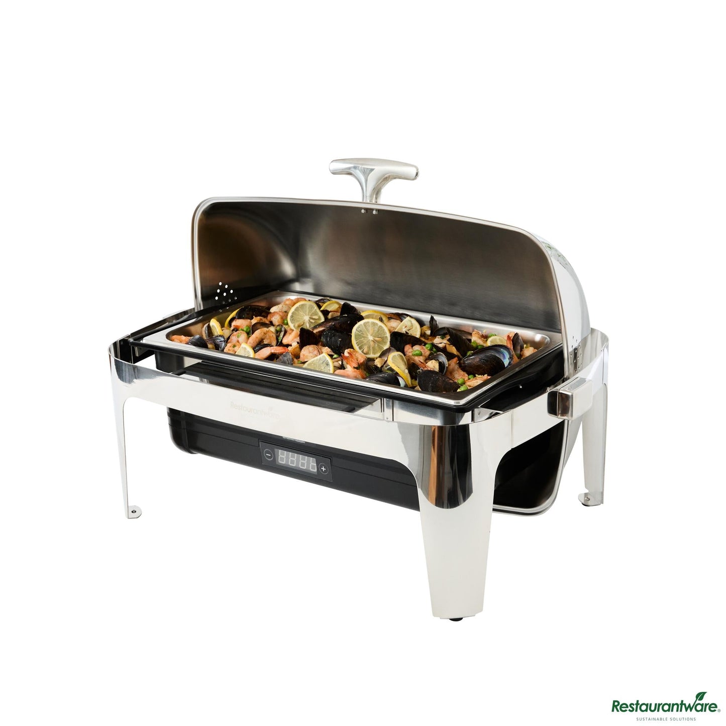 Wholesale Restaurantware 14 Qt Full Size Electric Chafer - Roll Top Cover, Food Pan, Stand - 26.4" X 19.3" X 18.1"- Bulk