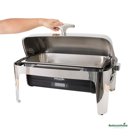 Wholesale Restaurantware 14 Qt Full Size Electric Chafer - Roll Top Cover, Food Pan, Stand - 26.4" X 19.3" X 18.1"- Bulk