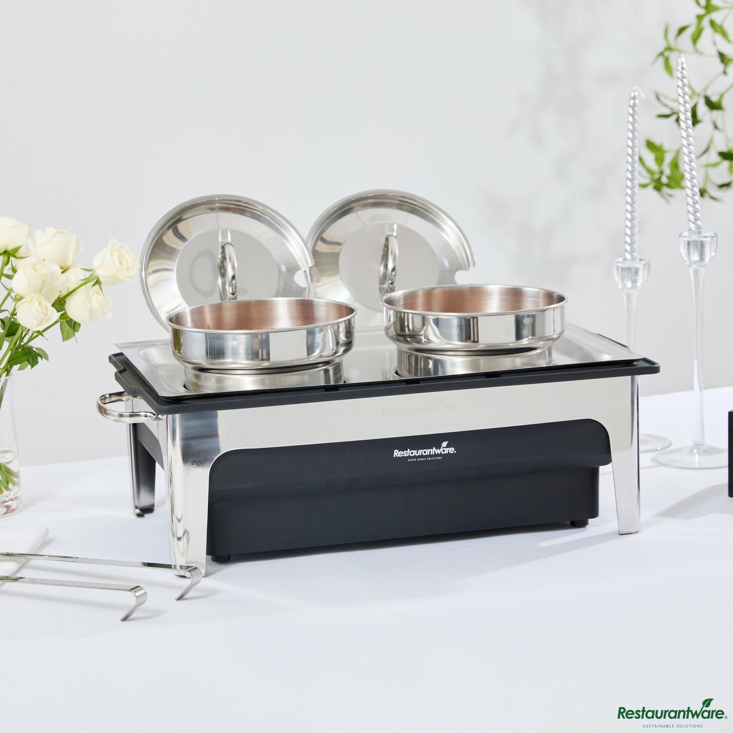 Wholesale Restaurantware 8 Qt Full Size Electric Soup Station - 2 Bain Maries, 2 Ladles, Stand - 25.4" X 13.8" X 11.8"- Bulk