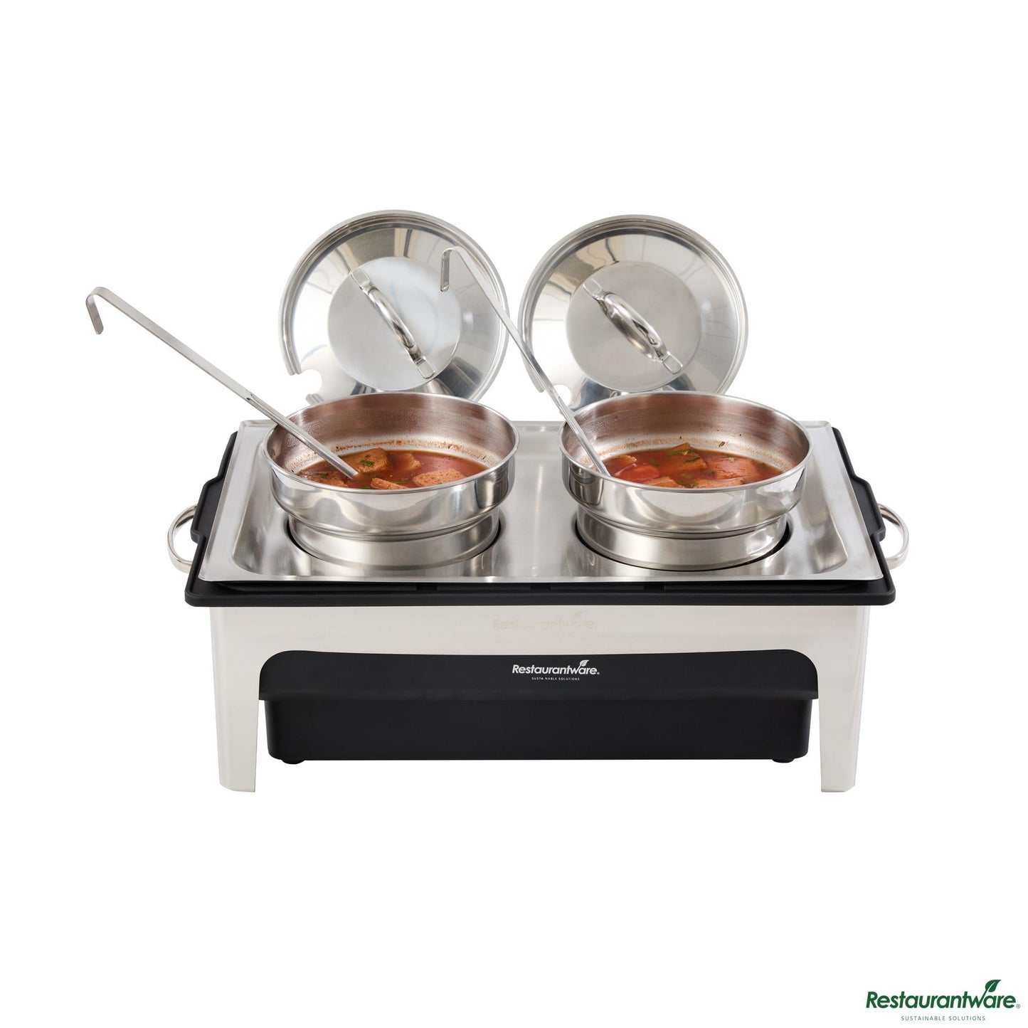 Wholesale Restaurantware 8 Qt Full Size Electric Soup Station - 2 Bain Maries, 2 Ladles, Stand - 25.4" X 13.8" X 11.8"- Bulk