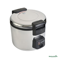 Wholesale Restaurantware 70 Cup (35 Cup Raw) Steel Electric Rice Cooker / Warmer - Hinged Lid - 17.5" X 17.5" X 16.5"- Bulk