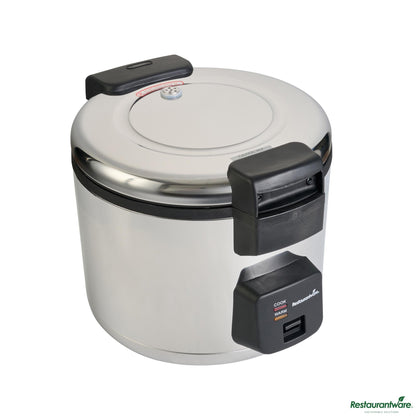 Wholesale Restaurantware 70 Cup (35 Cup Raw) Steel Electric Rice Cooker / Warmer - Hinged Lid - 17.5" X 17.5" X 16.5"- Bulk