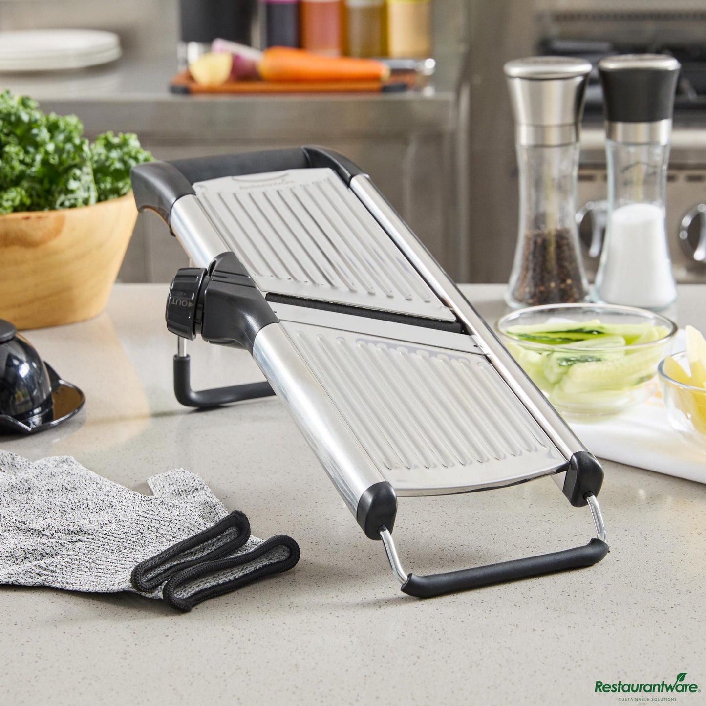 Wholesale Restaurantware Stainless Steel Heavy-Duty Adjustable Mandoline Slicer - 16.5" X 5.3" X 5.3"- Bulk