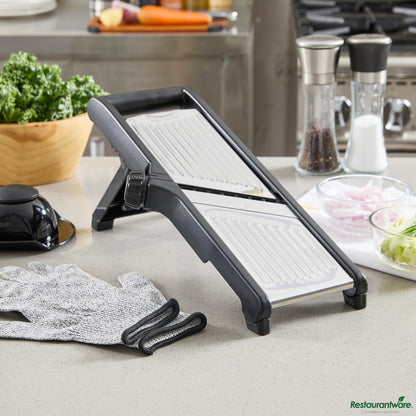 Wholesale Restaurantware Stainless Steel Adjustable Mandoline Slicer - Cut-Resistant Gloves - 16.1" X 5.3" X 6.5"- Bulk