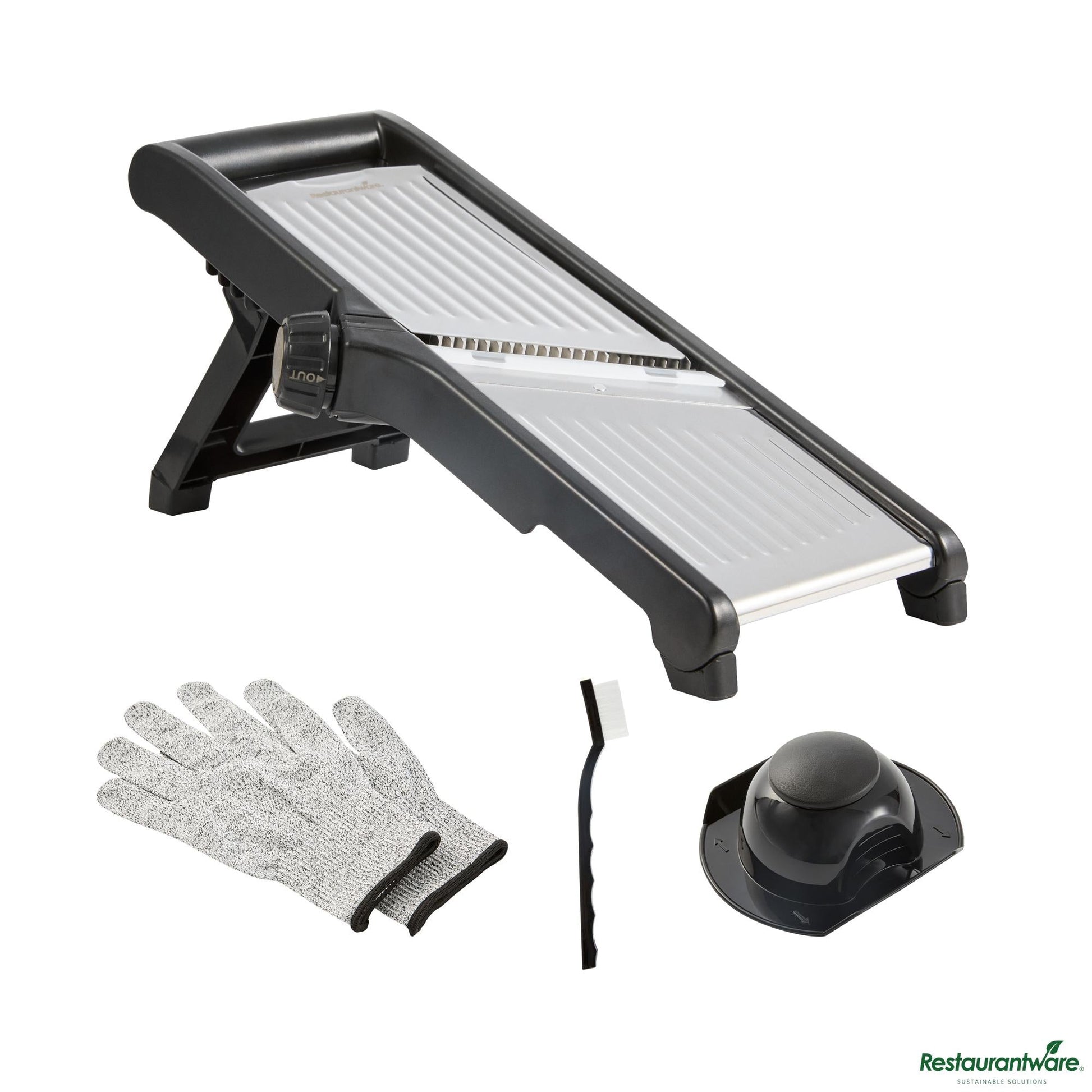 Wholesale Restaurantware Stainless Steel Adjustable Mandoline Slicer - Cut-Resistant Gloves - 16.1" X 5.3" X 6.5"- Bulk