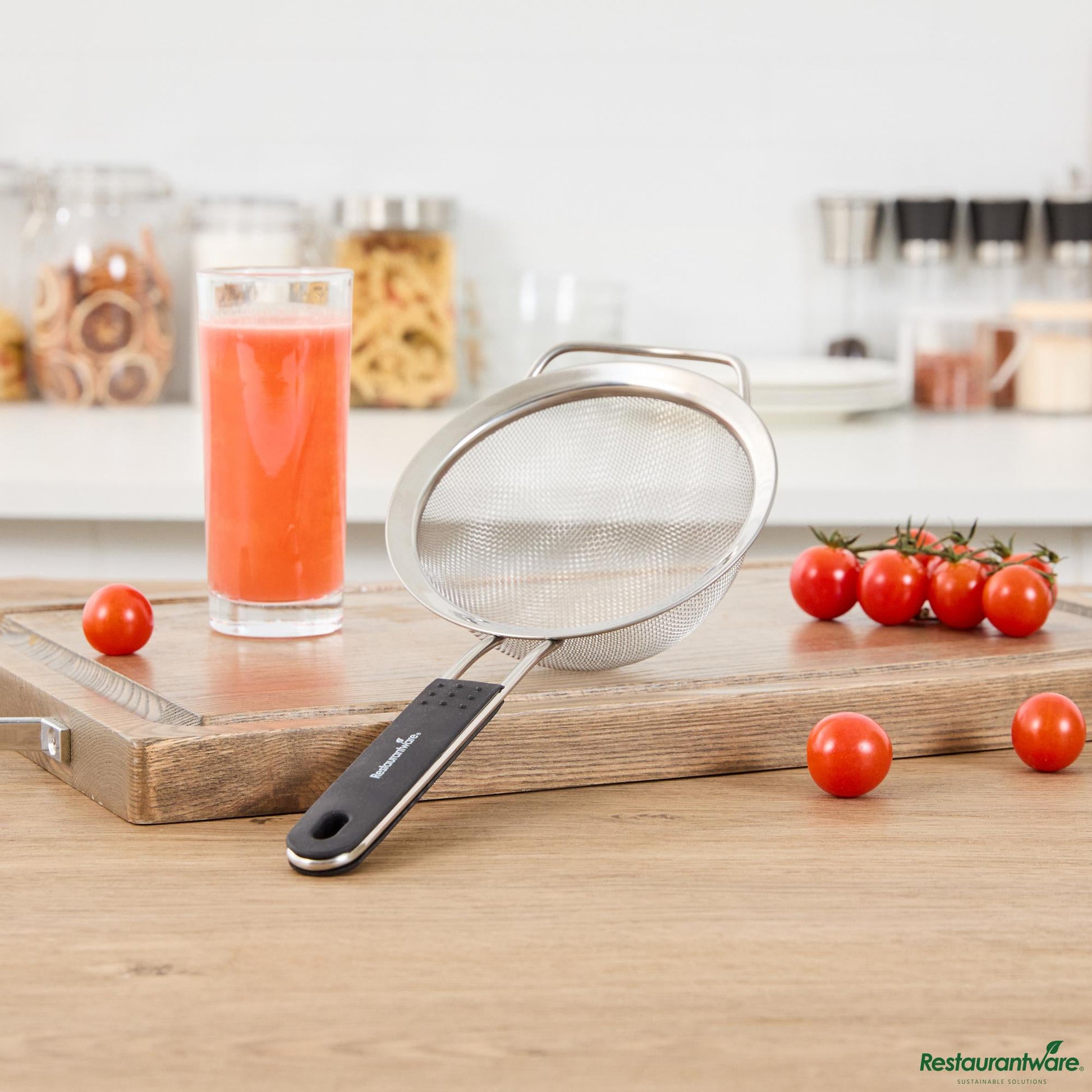 Wholesale Restaurantware Round Stainless Steel Extra Fine Mesh Strainer - with Silicone Handle - 12.6x5.5x2.4"- Bulk