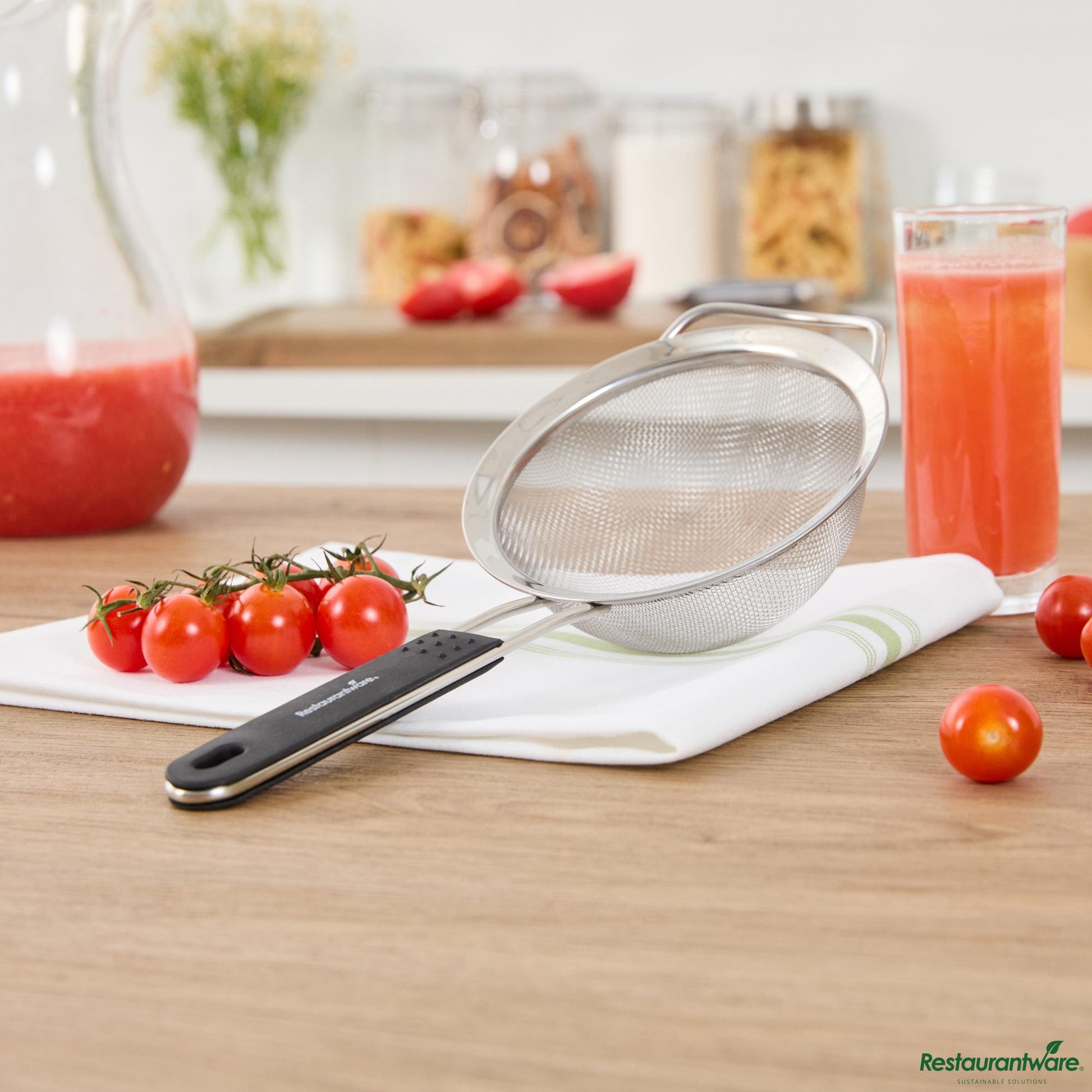 Wholesale Restaurantware Round Stainless Steel Extra Fine Mesh Strainer - with Silicone Handle - 12.6x5.5x2.4"- Bulk