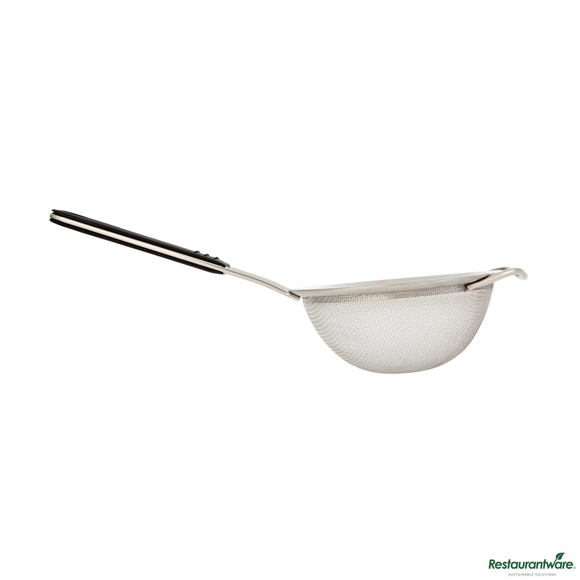 Wholesale Restaurantware Round Stainless Steel Extra Fine Mesh Strainer - with Silicone Handle - 15.2x7.9x3.2"- Bulk