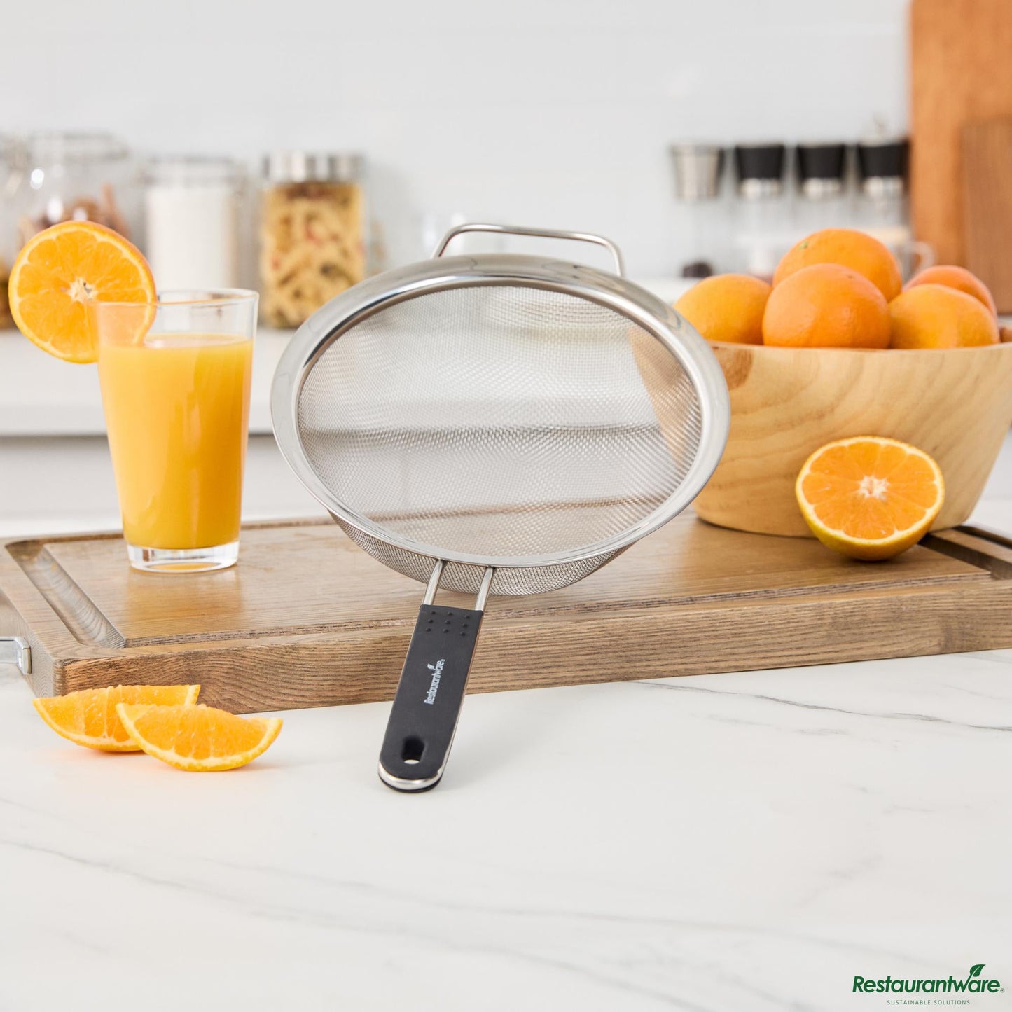 Wholesale Restaurantware Round Stainless Steel Extra Fine Mesh Strainer - with Silicone Handle - 15.2x7.9x3.2"- Bulk
