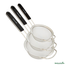 Wholesale Restaurantware 3-Piece Round Stainless Steel Extra Fine Mesh Strainer Set - 8.1x4.3x14.4"- Bulk