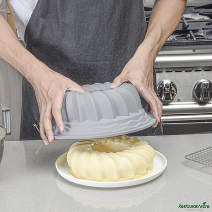 Wholesale Restaurantware Gray Silicone Kugelhopf / Fluted Bundt Cake Pan - 11.2" X 10.2" X 3.9"- Bulk