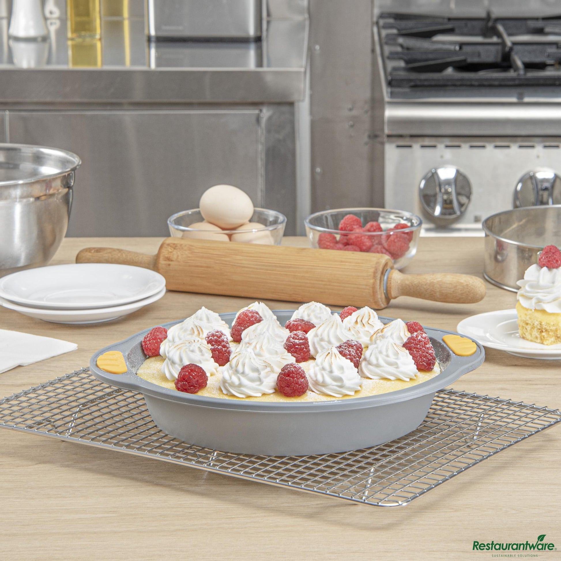 Wholesale Restaurantware Round Gray Silicone Cake Pan - Non-Stick, with Handles - 11.2" X 10.2" X 1.8"- Bulk