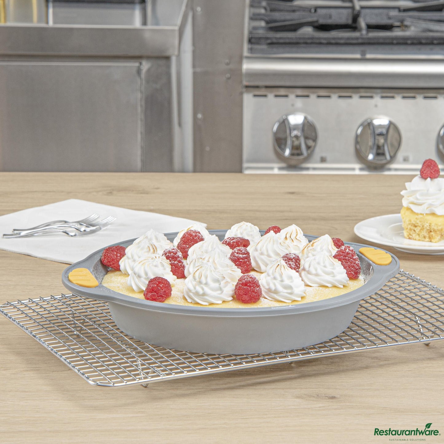 Wholesale Restaurantware Round Gray Silicone Cake Pan - Non-Stick, with Handles - 11.2" X 10.2" X 1.8"- Bulk
