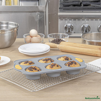 Wholesale Restaurantware Gray Silicone Muffin / Cupcake Pan - Non-Stick, with Handles - 11.4" X 7.1" X 1.4"- Bulk