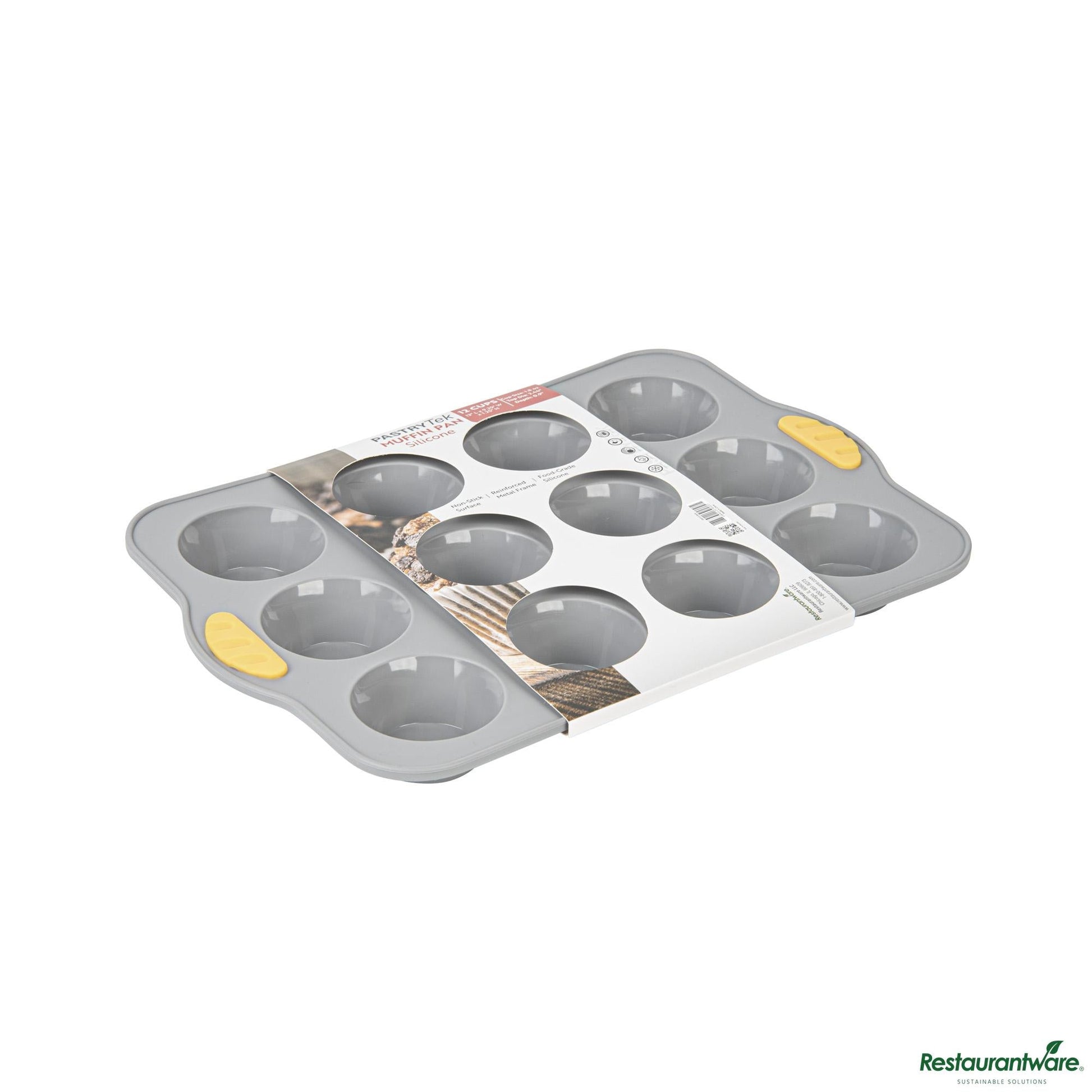 Wholesale Restaurantware Gray Silicone Muffin / Cupcake Pan - Non-Stick, with Handles - 13" X 9.3" X 1.2"- Bulk