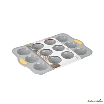 Wholesale Restaurantware Gray Silicone Muffin / Cupcake Pan - Non-Stick, with Handles - 13" X 9.3" X 1.2"- Bulk