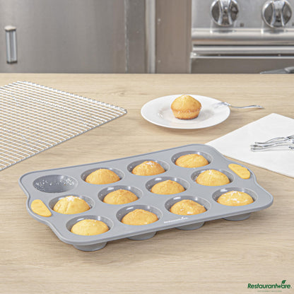 Wholesale Restaurantware Gray Silicone Muffin / Cupcake Pan - Non-Stick, with Handles - 13" X 9.3" X 1.2"- Bulk