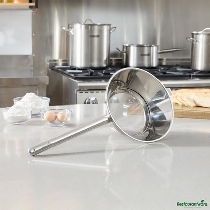 Wholesale Restaurantware Stainless Steel Bouillon / Chinois Strainer - Extra Fine Mesh - 22.8x10.2x7.5"- Bulk