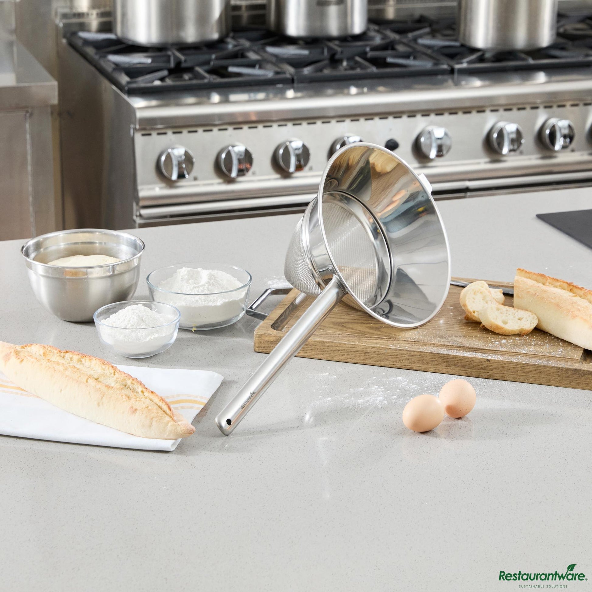Wholesale Restaurantware Stainless Steel Bouillon / Chinois Strainer - Extra Fine Mesh - 22.8x10.2x7.5"- Bulk