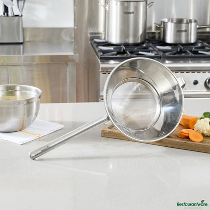 Wholesale Restaurantware Stainless Steel Bouillon / Chinois Strainer - Extra Fine Mesh - 24.4x11.8x7.7"- Bulk