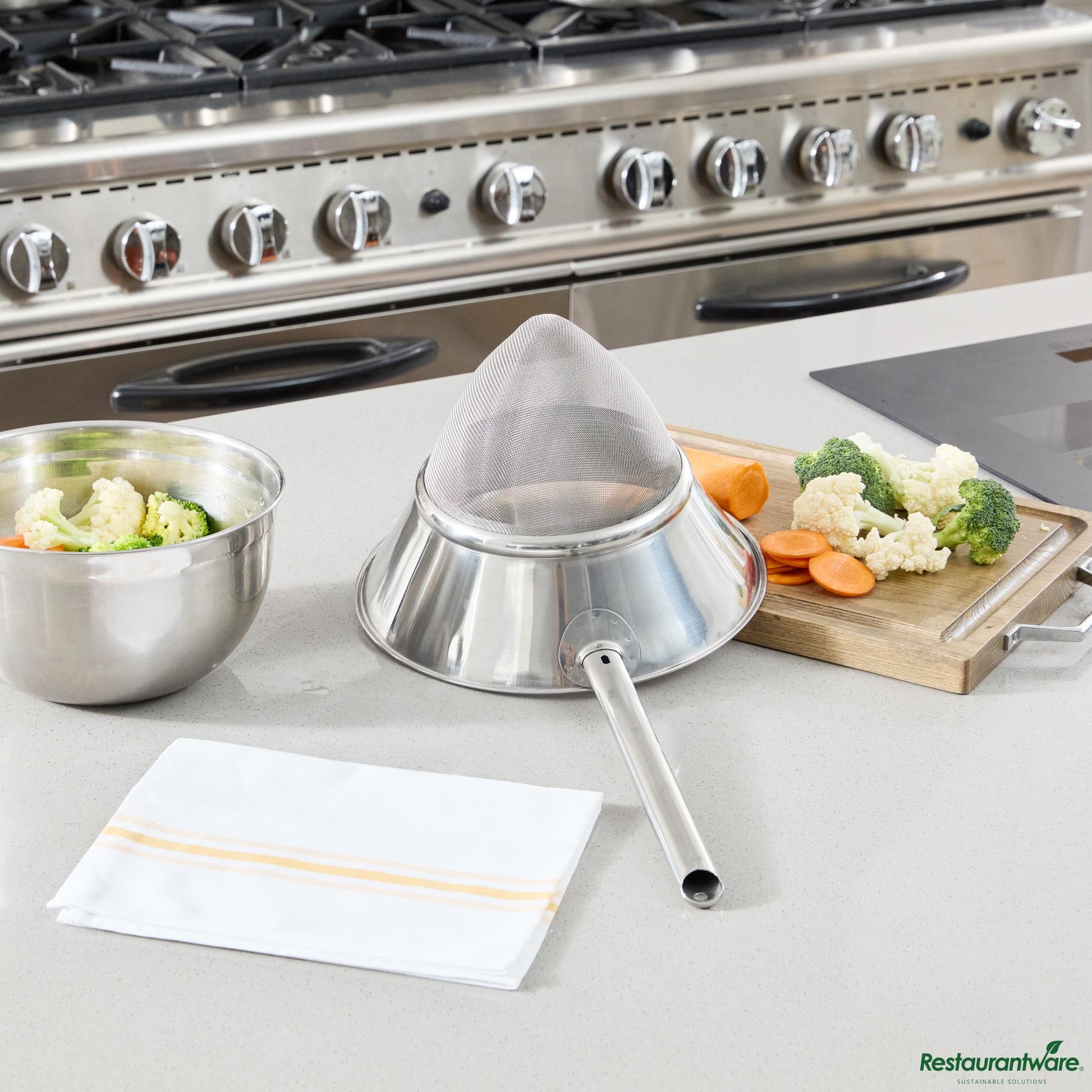 Wholesale Restaurantware Stainless Steel Bouillon / Chinois Strainer - Extra Fine Mesh - 24.4x11.8x7.7"- Bulk