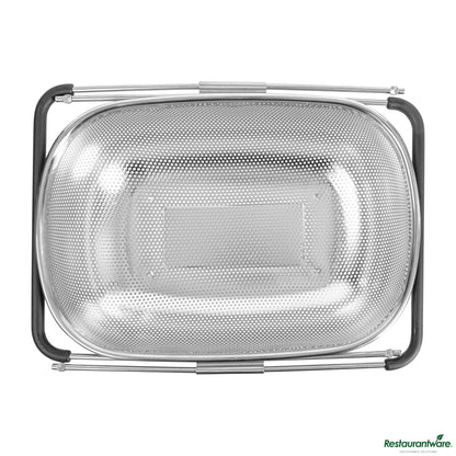 Wholesale Restaurantware 6 Qt Stainless Steel over-the-Sink Colander - Expandable Handles - 14.6" X 10.4" X 4.5"- Bulk
