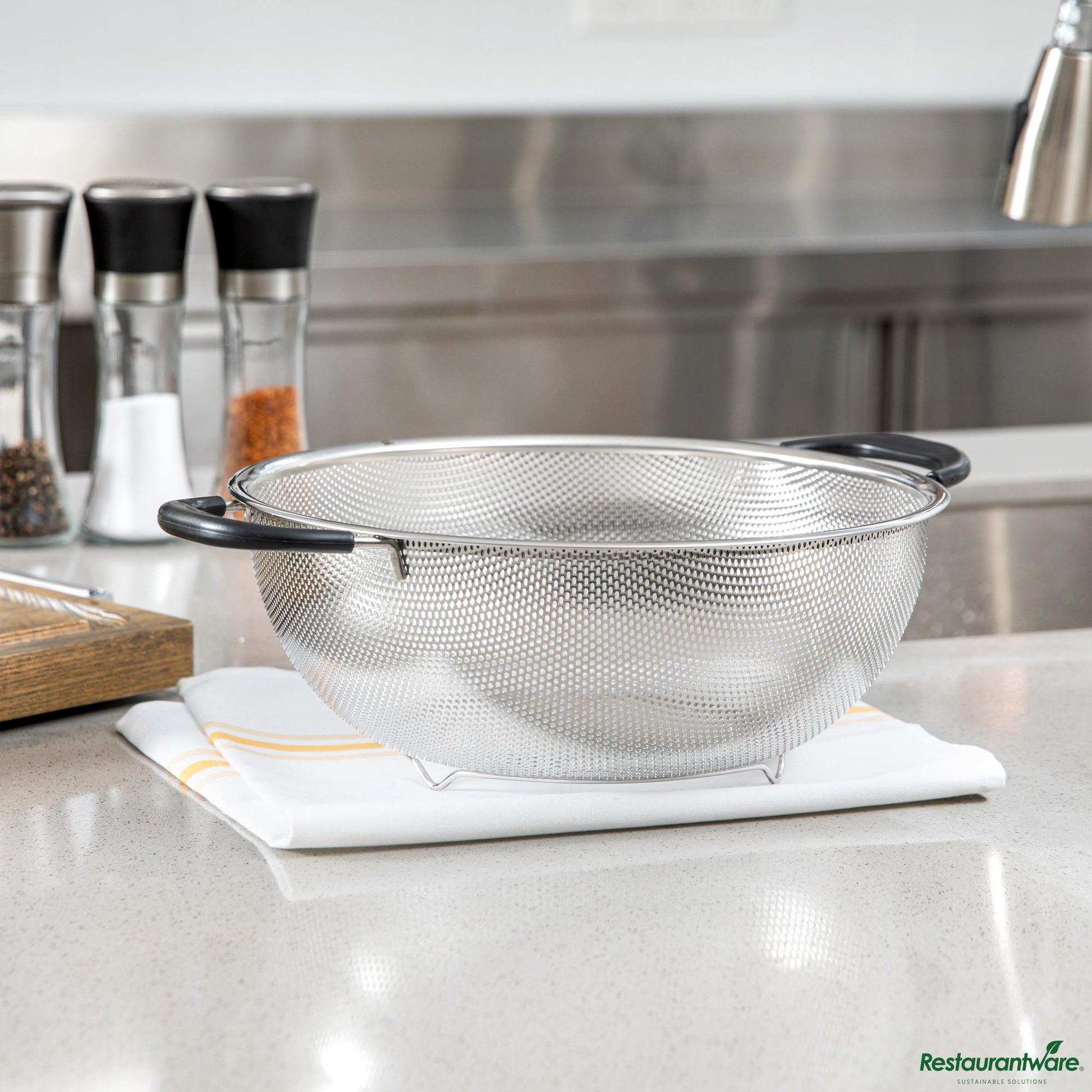 Wholesale Restaurantware 5 Qt Stainless Steel Mesh Colander - with Handles - 14.5" X 11.2" X 4.3"- Bulk