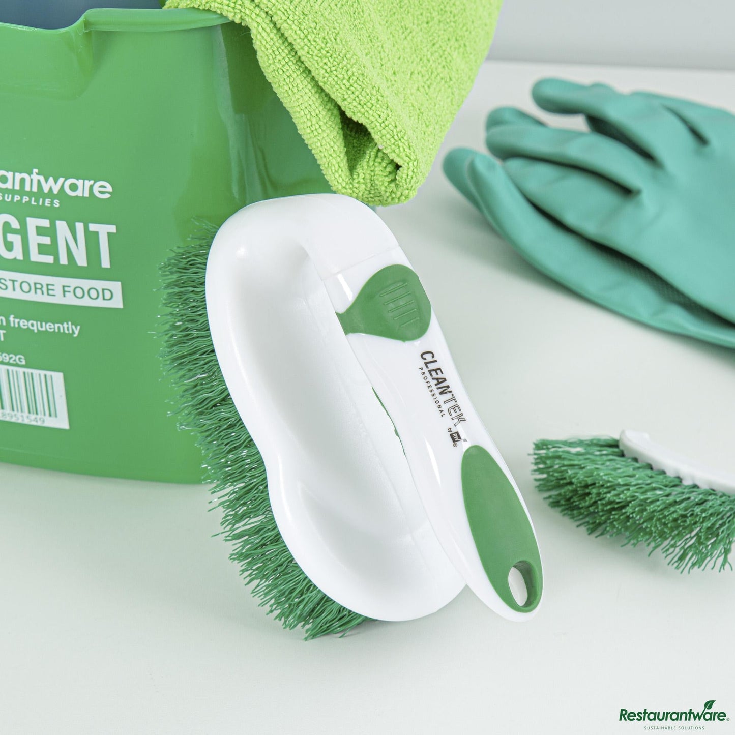 Wholesale Restaurantware Green and White All-Purpose Scrub Brush - Iron Style, Heavy-Duty - 5.9" X 2.9" X 3.9"- Bulk