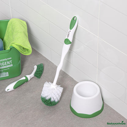 Wholesale Restaurantware Green and White Toilet Bowl Brush - with Caddy - 15.7" X 4.9" X 4.9"- Bulk