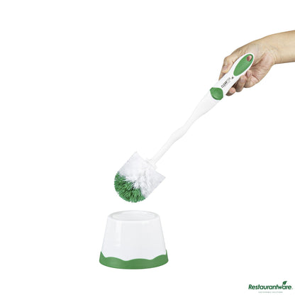 Wholesale Restaurantware Green and White Toilet Bowl Brush - with Caddy - 15.7" X 4.9" X 4.9"- Bulk
