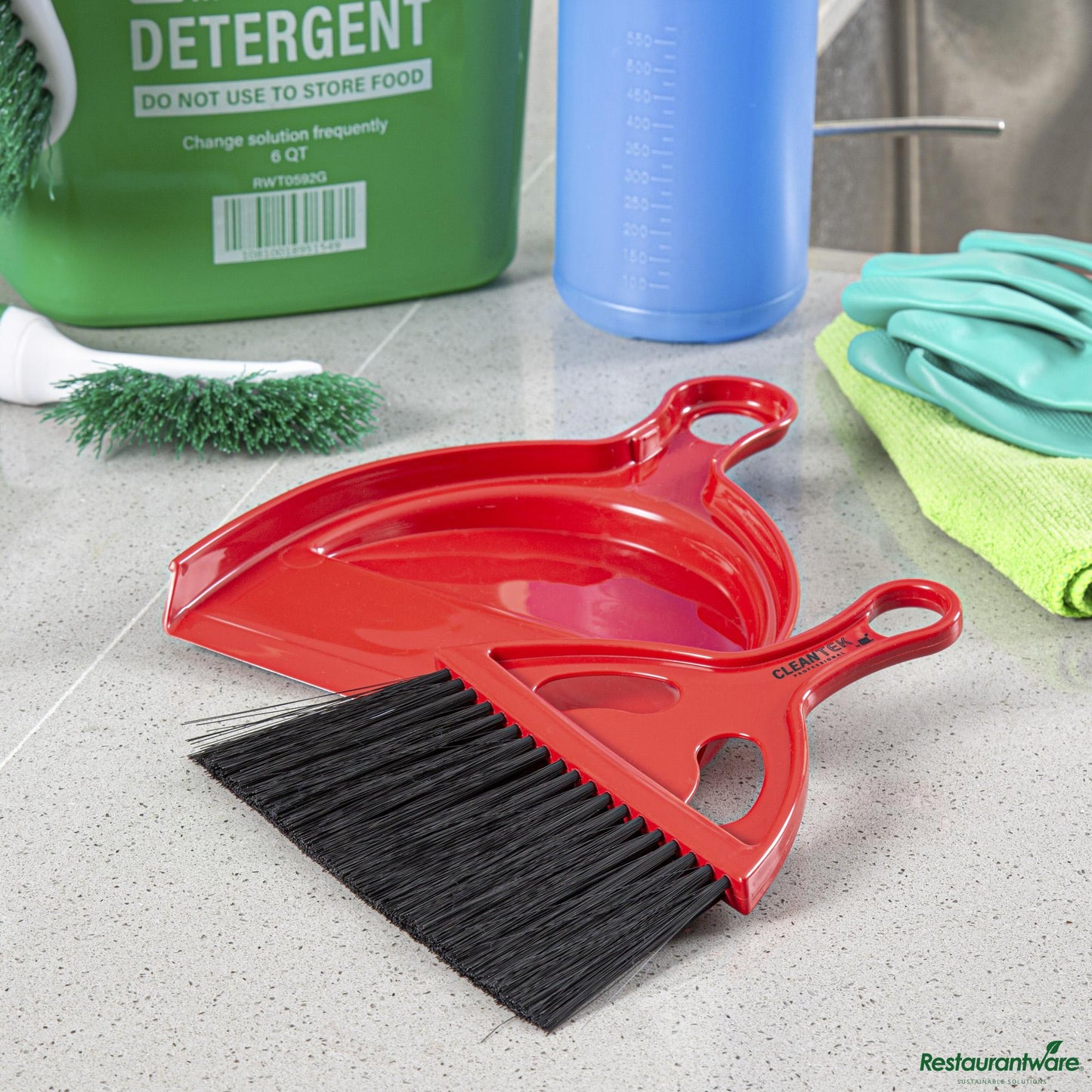 Wholesale Restaurantware Red and Black Mini Dustpan and Brush Set - 8.1" X 6.7" X 1"- Bulk