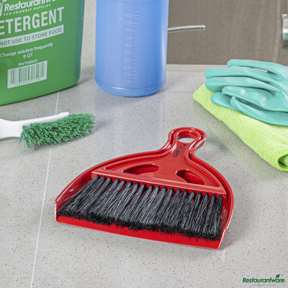 Wholesale Restaurantware Red and Black Mini Dustpan and Brush Set - 8.1" X 6.7" X 1"- Bulk