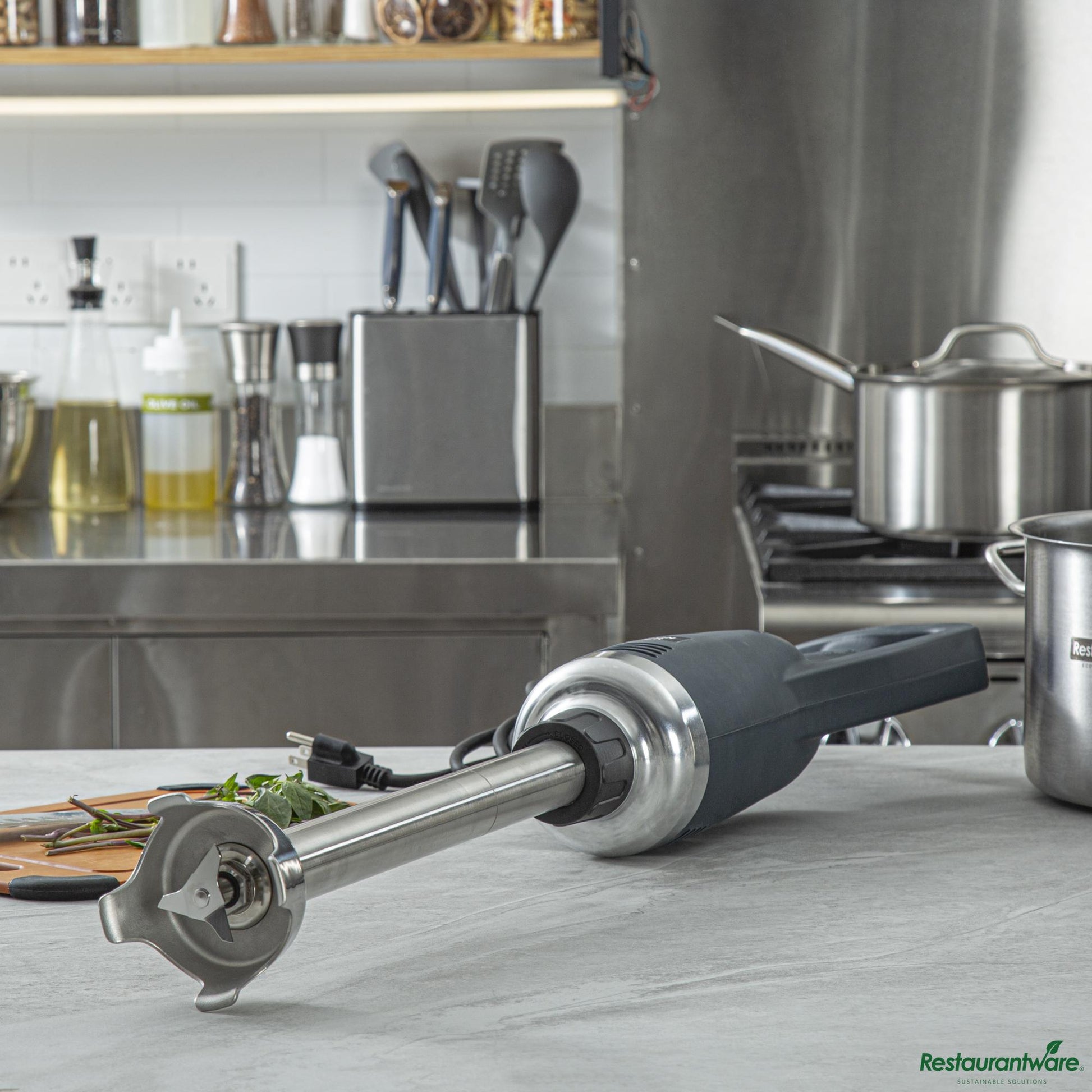 Wholesale Restaurantware Blue Immersion Blender - with 16" Shaft, Variable Speed, 1 Hp - 23.8"×11.2"×5"- Bulk
